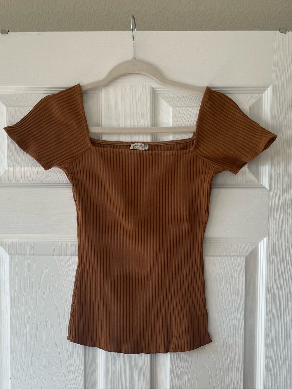 Free People Ribbed Square Neck Crop Top in Brown